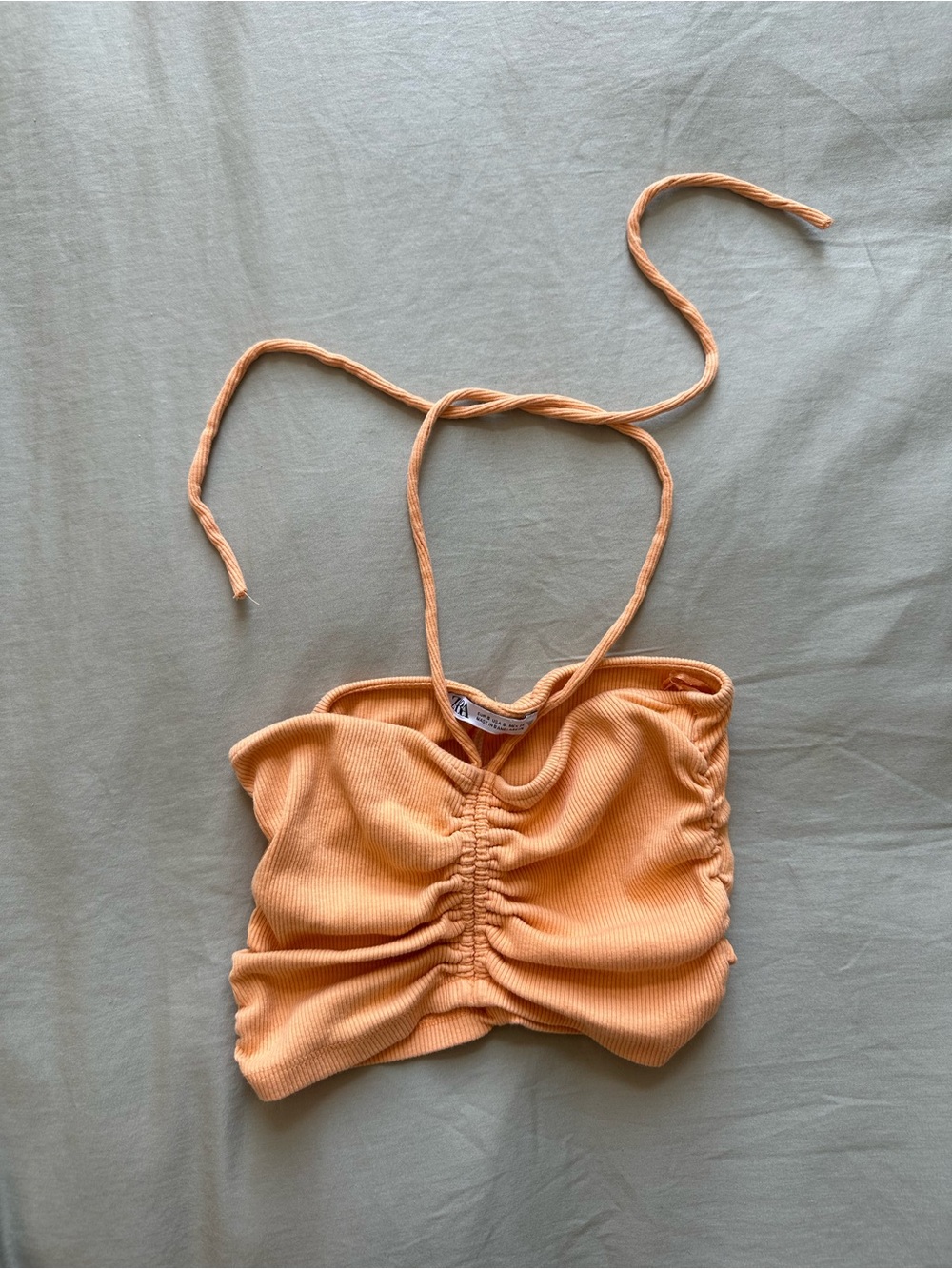 Zara Peach Ribbed Ruched Halter Top - Picture 2 of 6